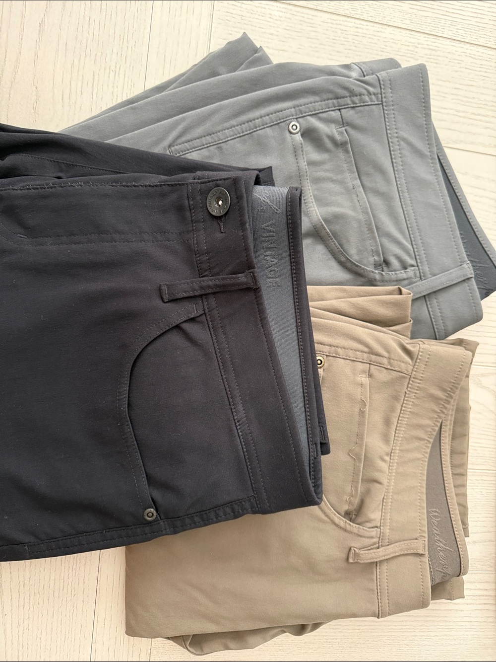 Vintage Men's Chino Pants Trio — Black, Gray, Tan